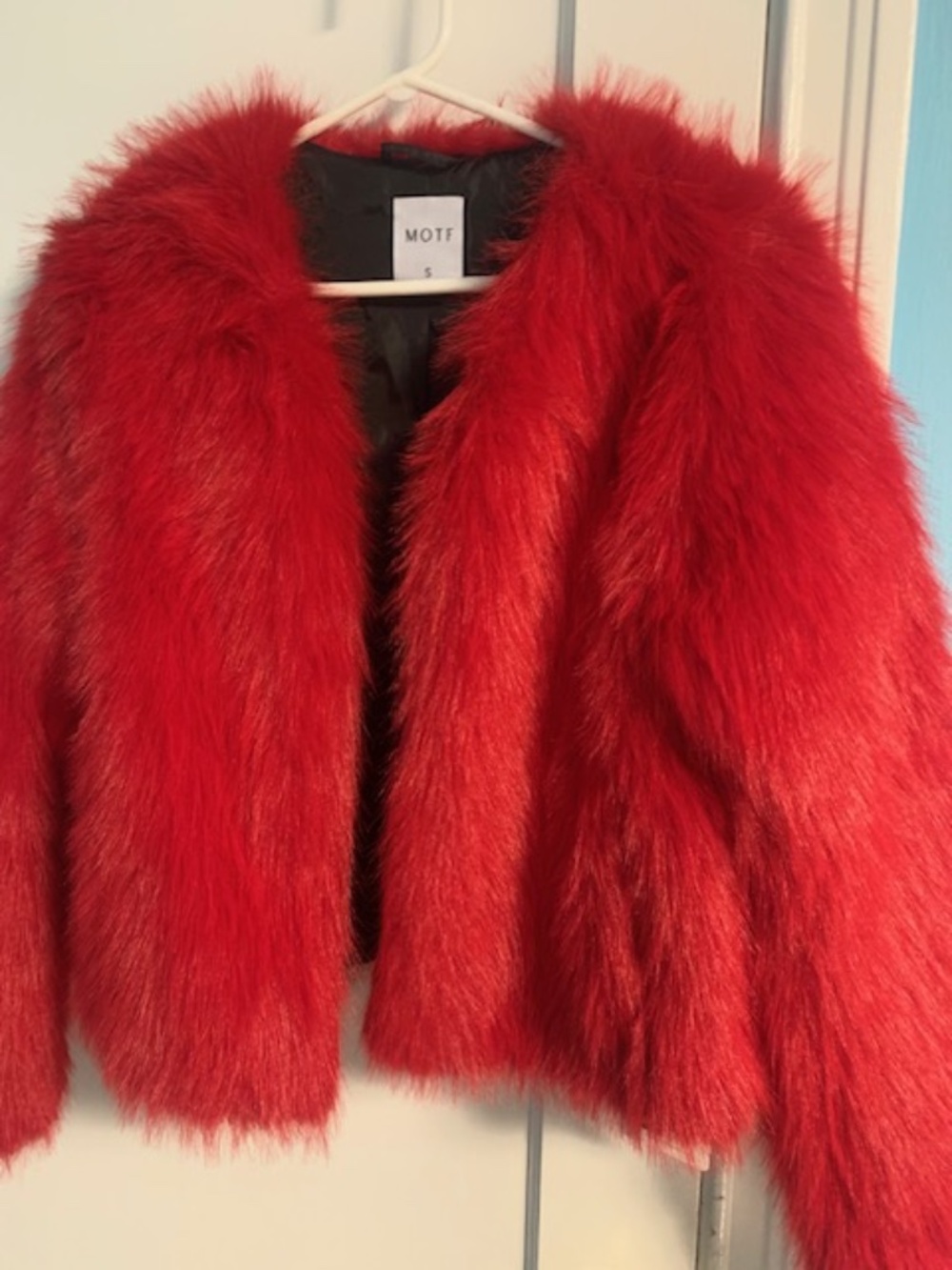 Red faux fur plush jacket